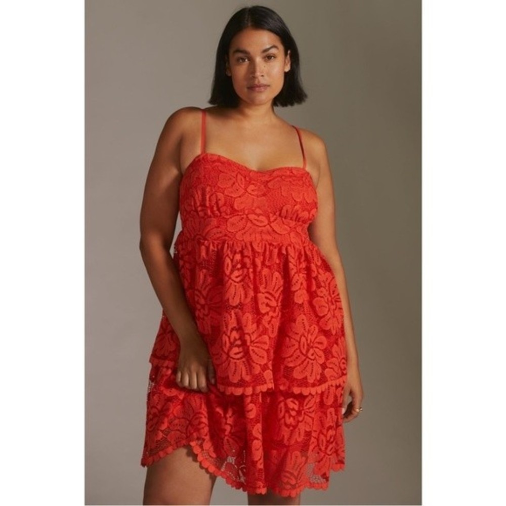 Maeve by Anthropologie Red Strapless Lace Mini Dress XL